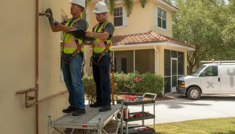 Professional plumber inspecting repair work in Brandon, FL for plumbing service customers